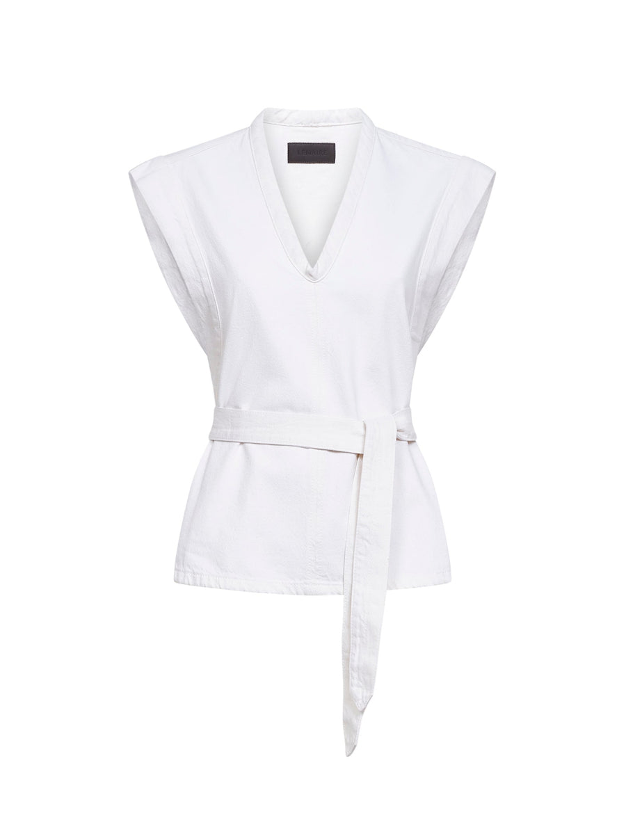 Belted Chasuble Bleached Denim White Cotton Tops