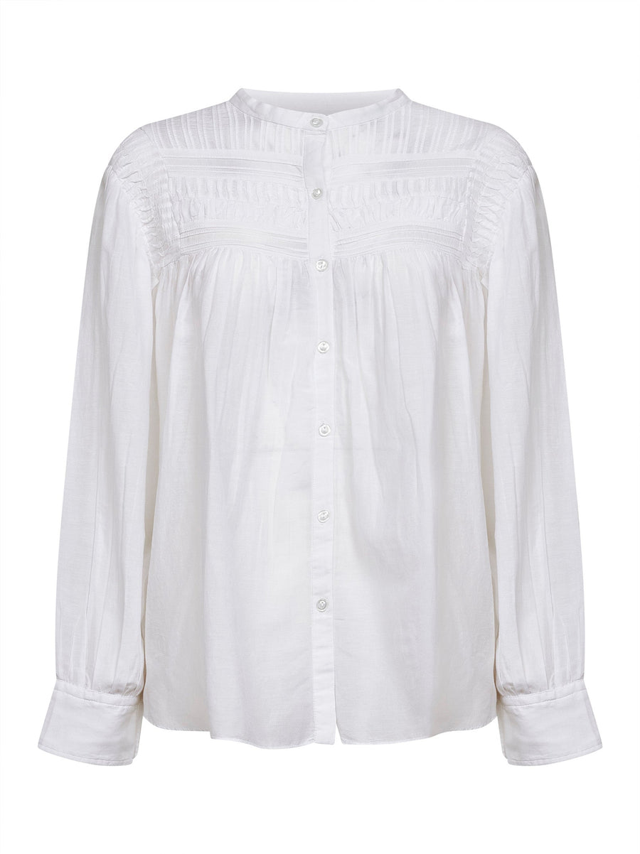 Gathered Voile Blouse White Cotton Shirt