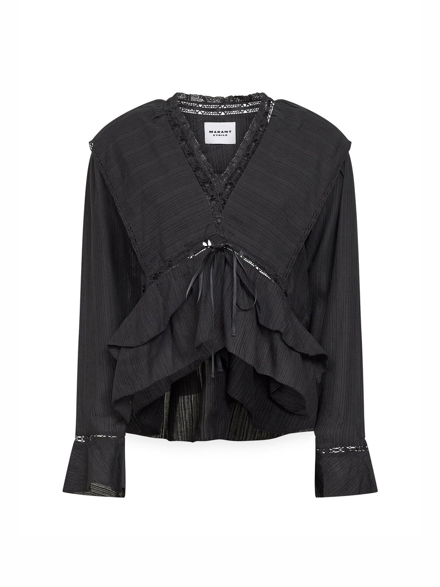 Blouse Damienne Black Cotton-Linen Shirt