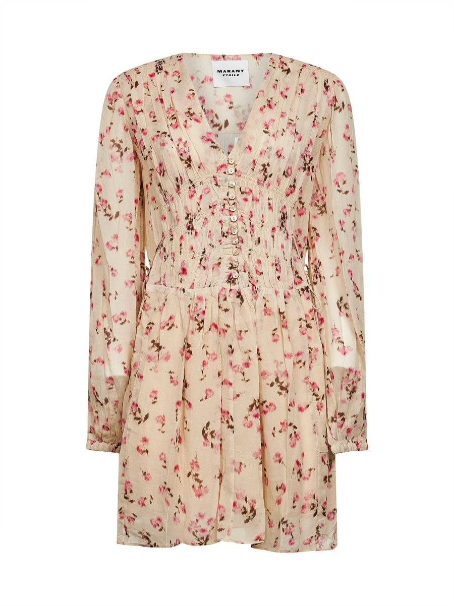 Beige Printed Muslin Minidress Viscose Dress