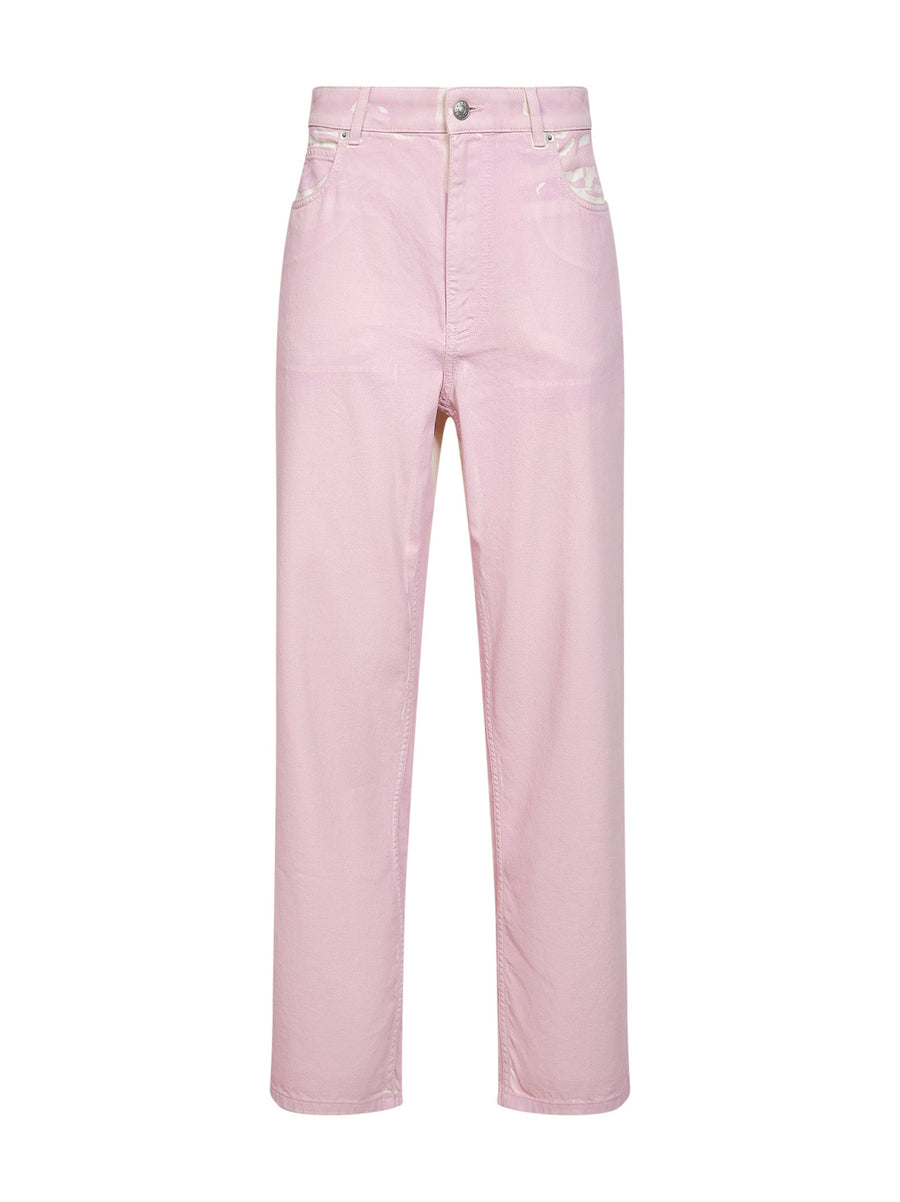 Pink Denim Straight-Leg Jeans Cotton