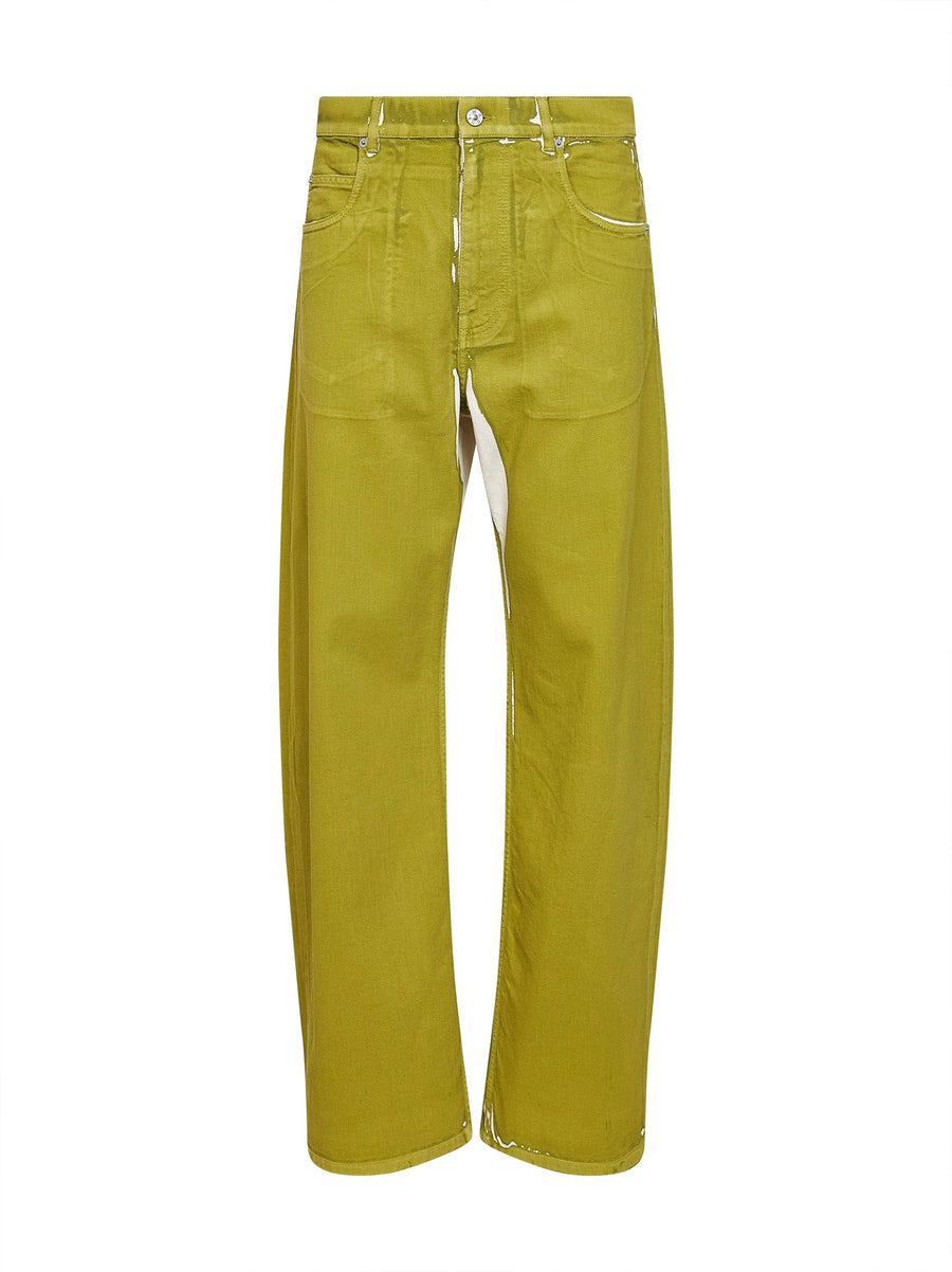 Jeans Wide-Leg Green Denim Cotton