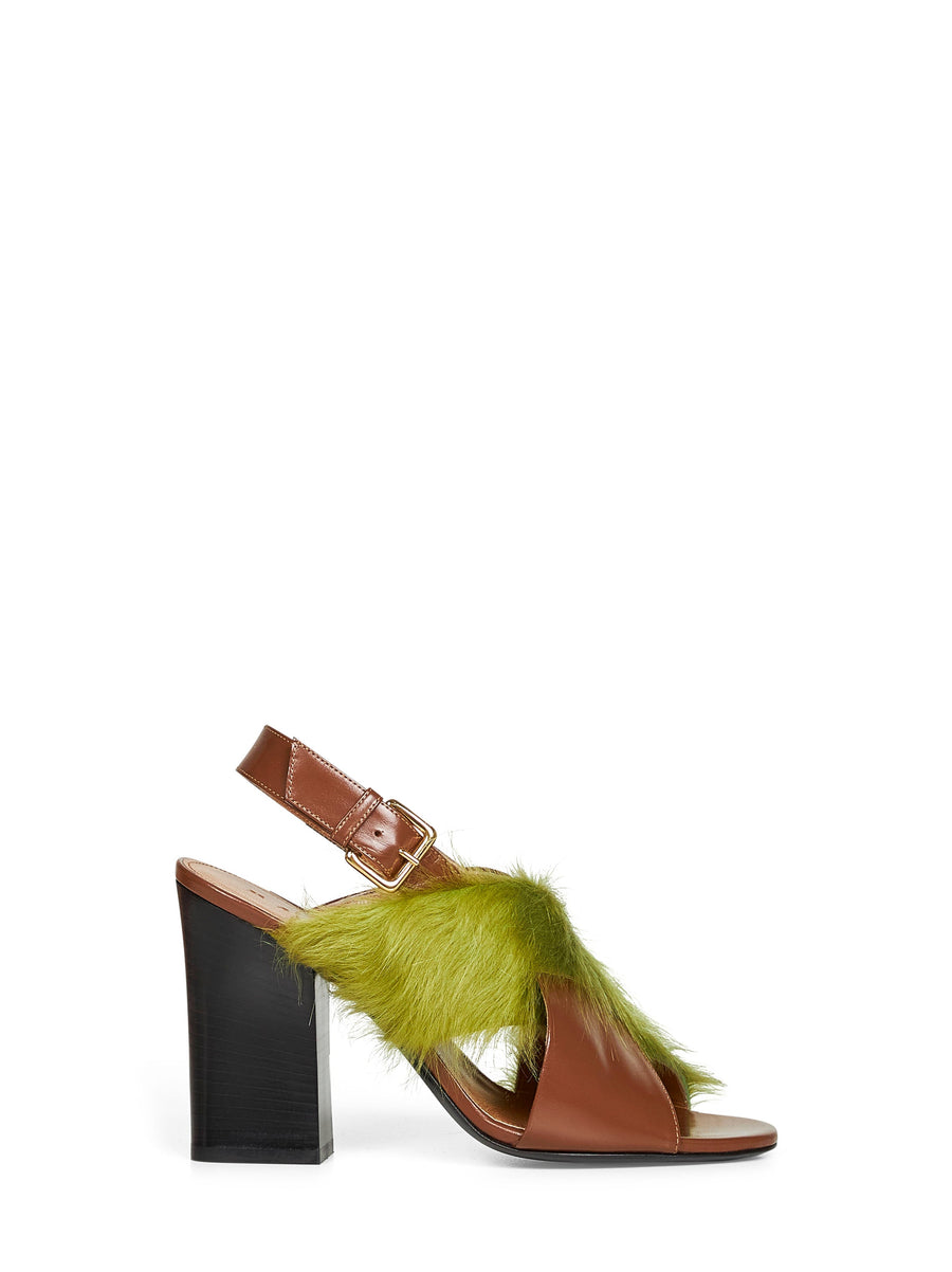 Brown And Green Leather Long-Hair Sandals Brown/green Ovine