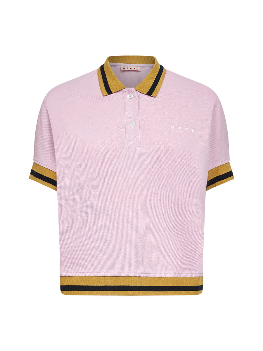 Quartz Piqué Polo Shirt With Striped Trims Pink Natural (veg) - Cotton Tops