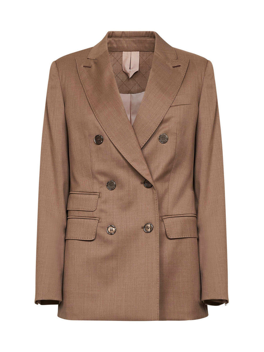 Hazelnut Twill Double-Breasted Blazer Virgin Wool Jacket