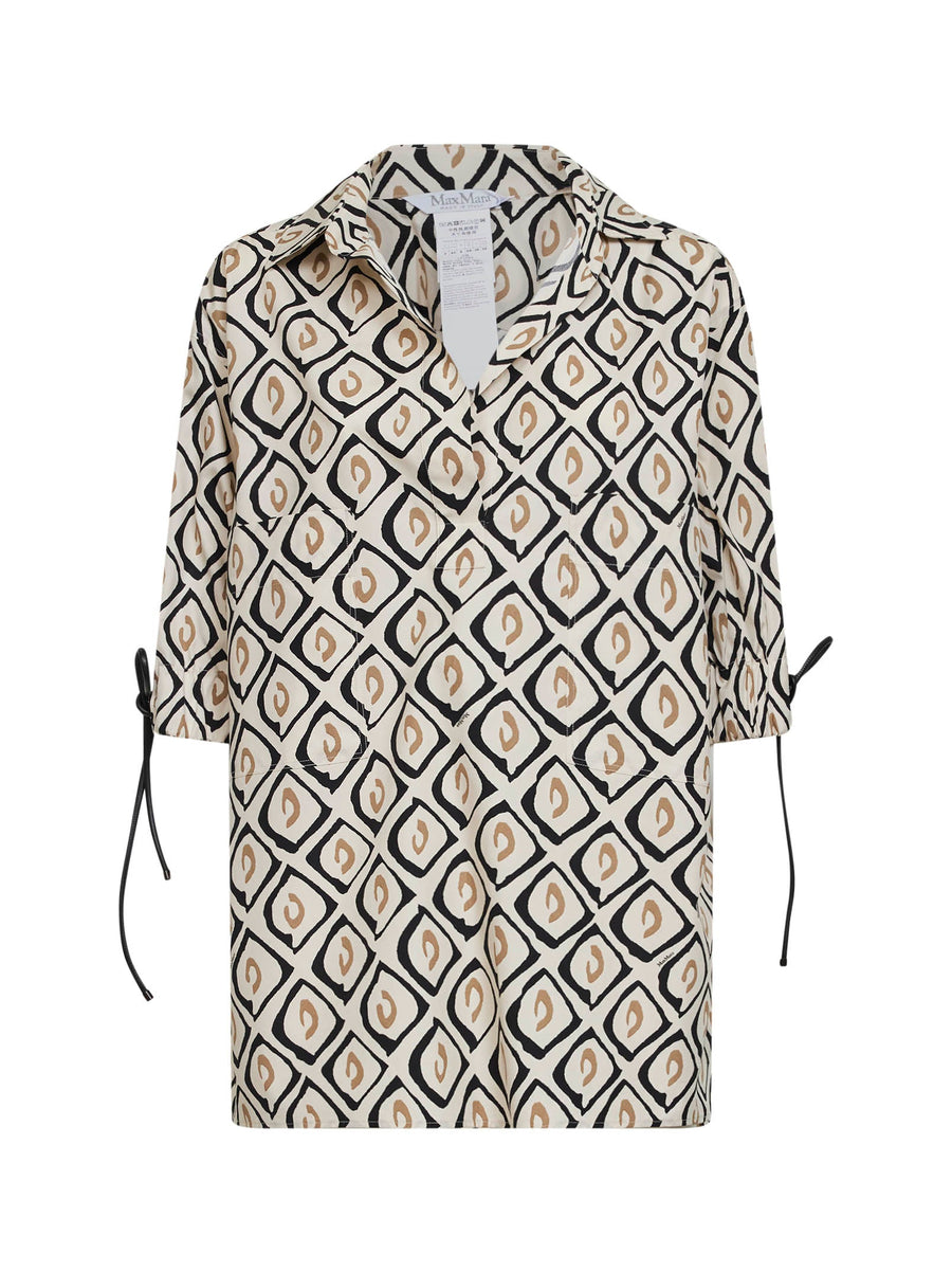 Shirt Printed Poplin Beige Multicolour Cotton