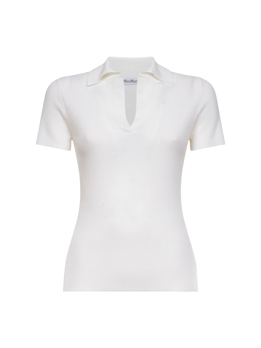 White Ribbed Wool Polo Shirt Virgin Tops