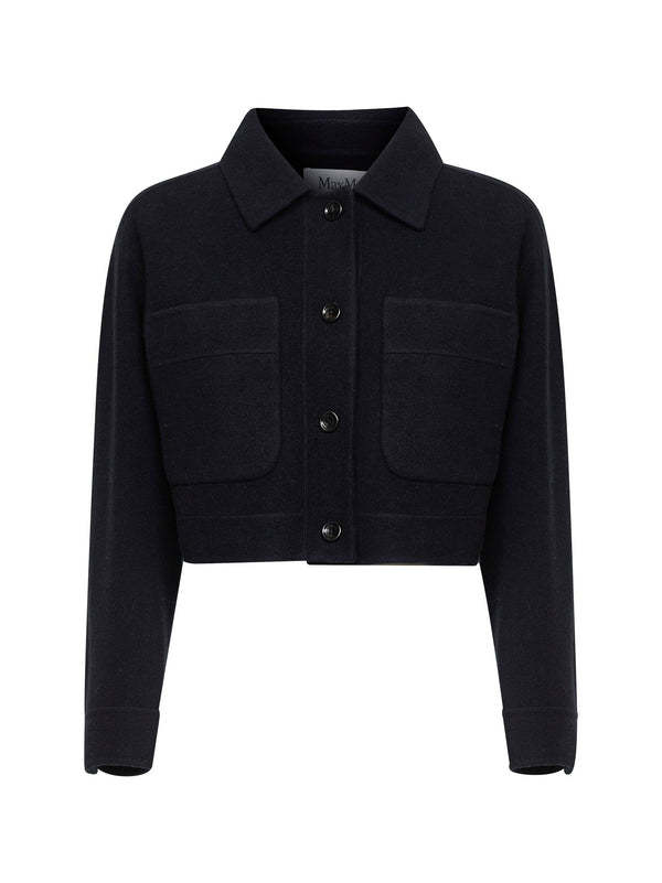 Navy Blue Cropped Jacket Virgin Wool