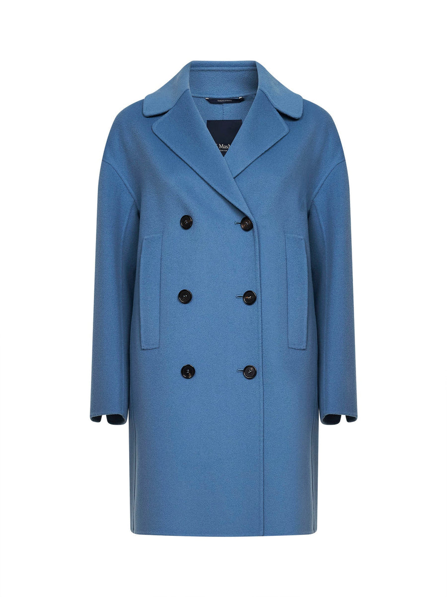 Light Blue Double-Breasted Midi Coat Virgin Wool
