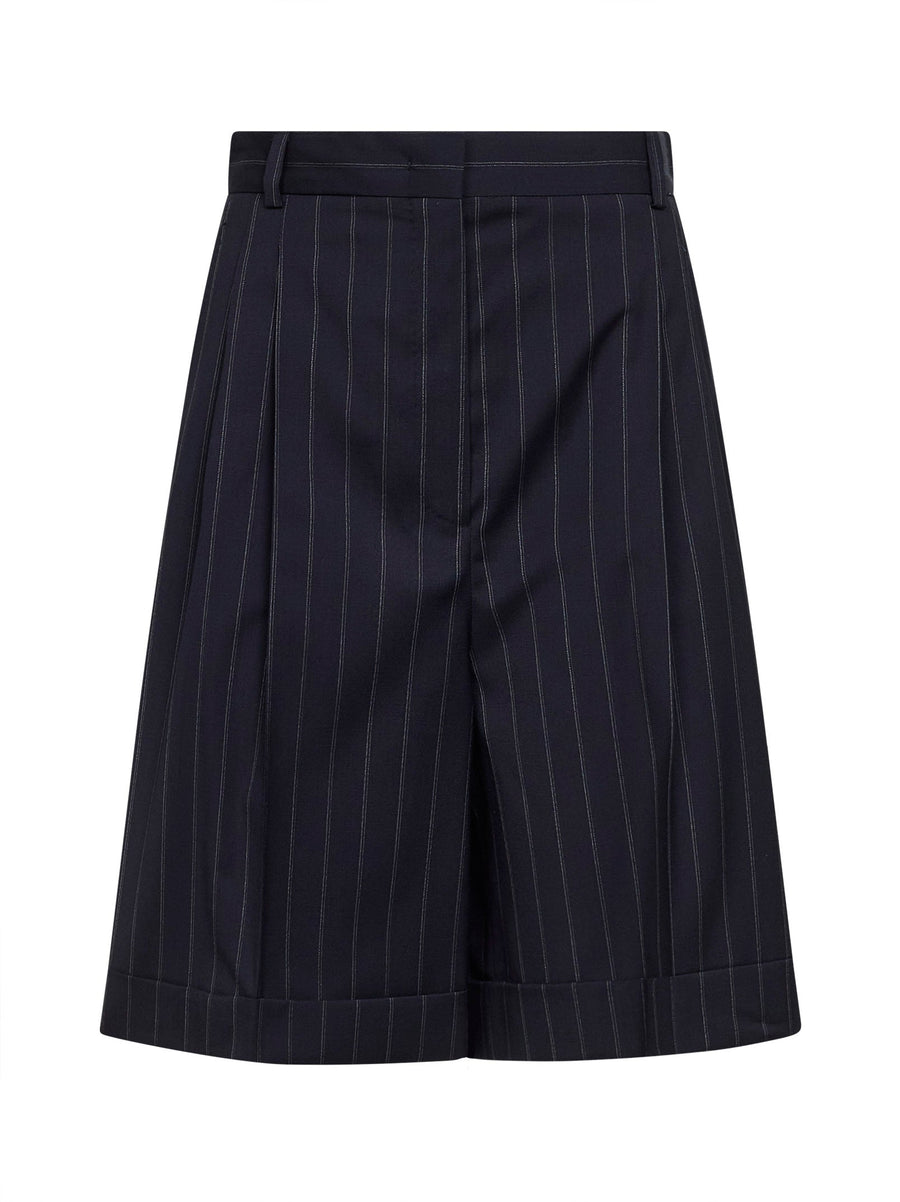 Blue Pinstriped Wool Canvas Bermuda Shorts Virgin