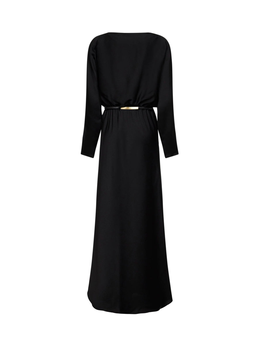 Black Lightweight Satin Long Dress Triacetate