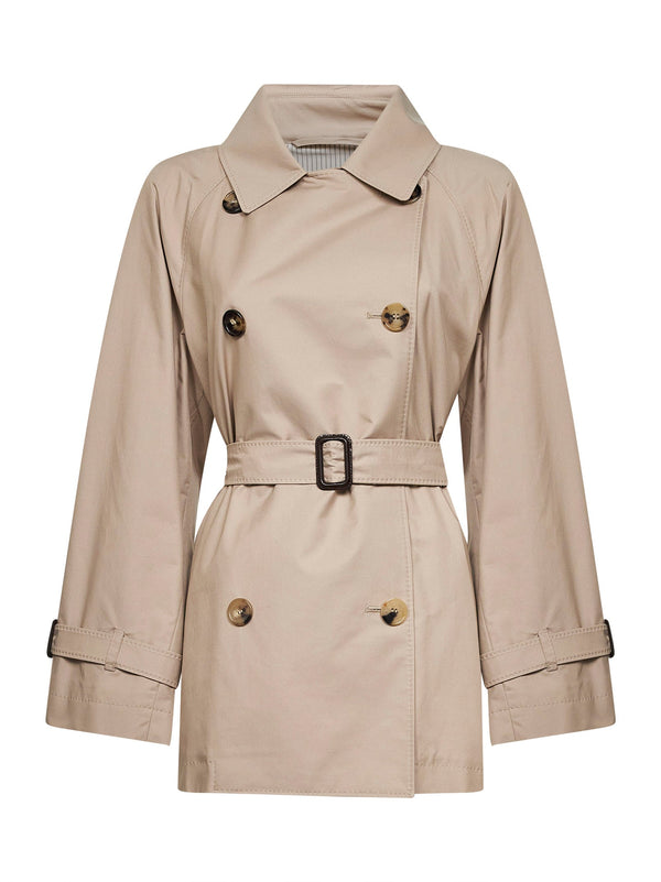 Sand Double-Breasted Trench Coat Cotton & Raincoats