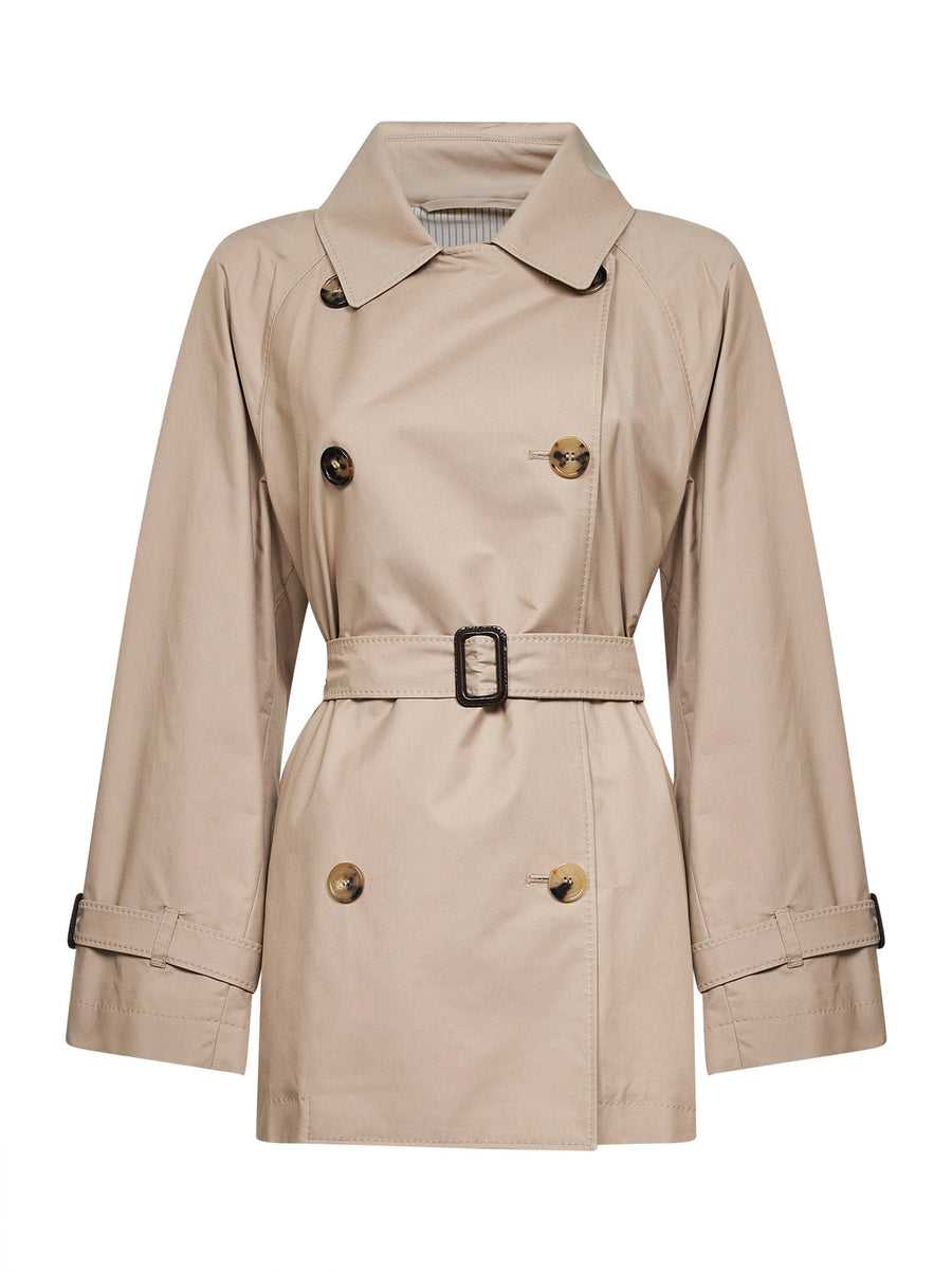 Sand Double-Breasted Trench Coat Cotton & Raincoats