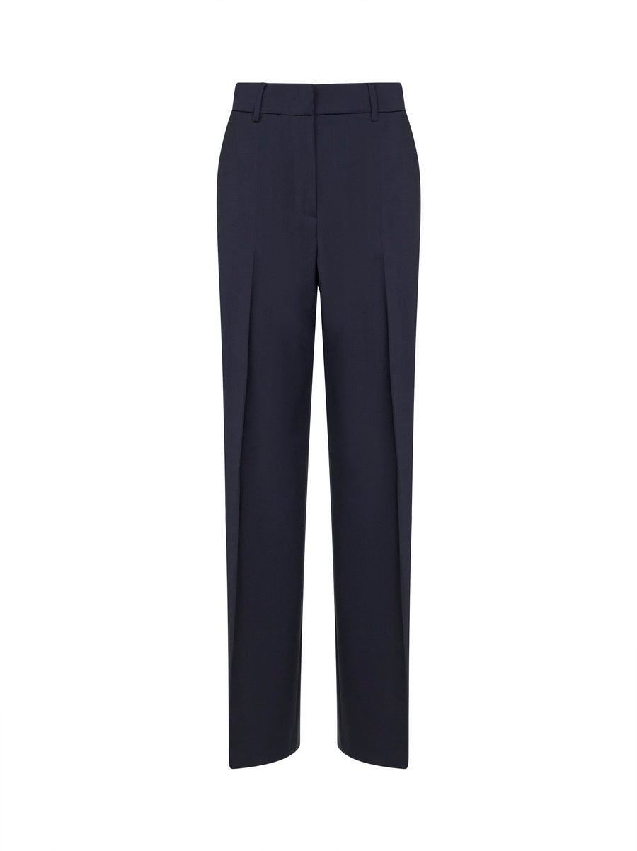 Blue Stretch Wool Canvas Palazzo Trousers Virgin