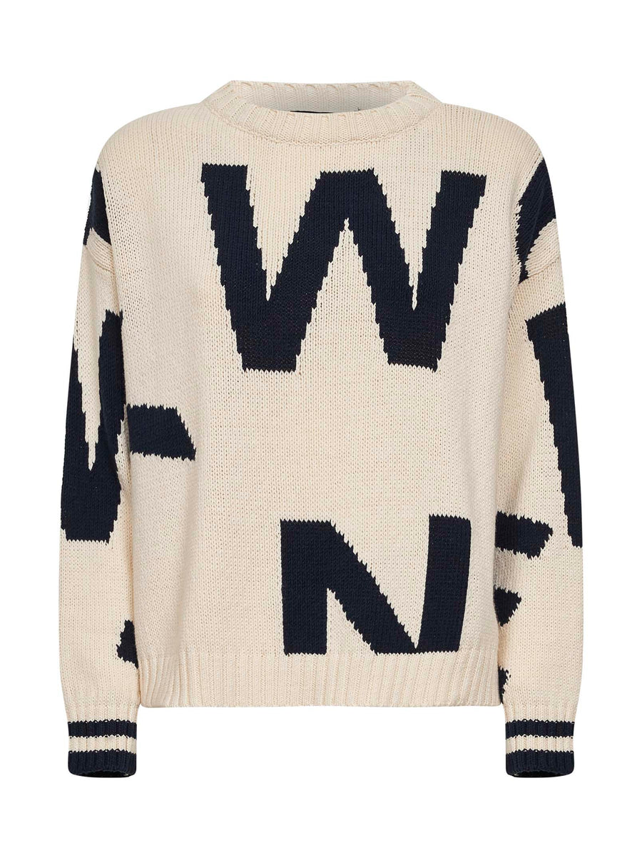 Ivory And Blue Intarsia Knit Sweater Cotton
