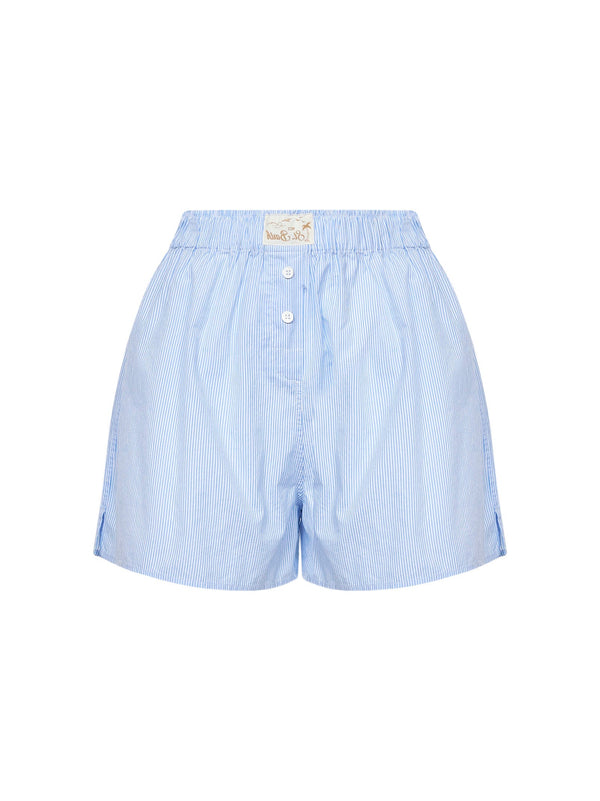 Boxy Boxer-Style Shorts Light Blue Cotton