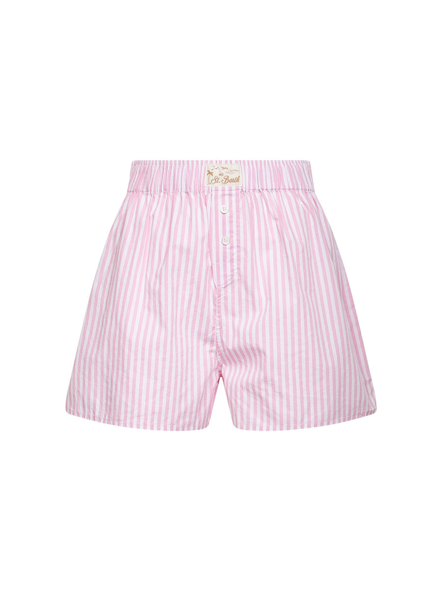 Shorts Boxy Boxer-Style Micro-Striped Pink Cotton