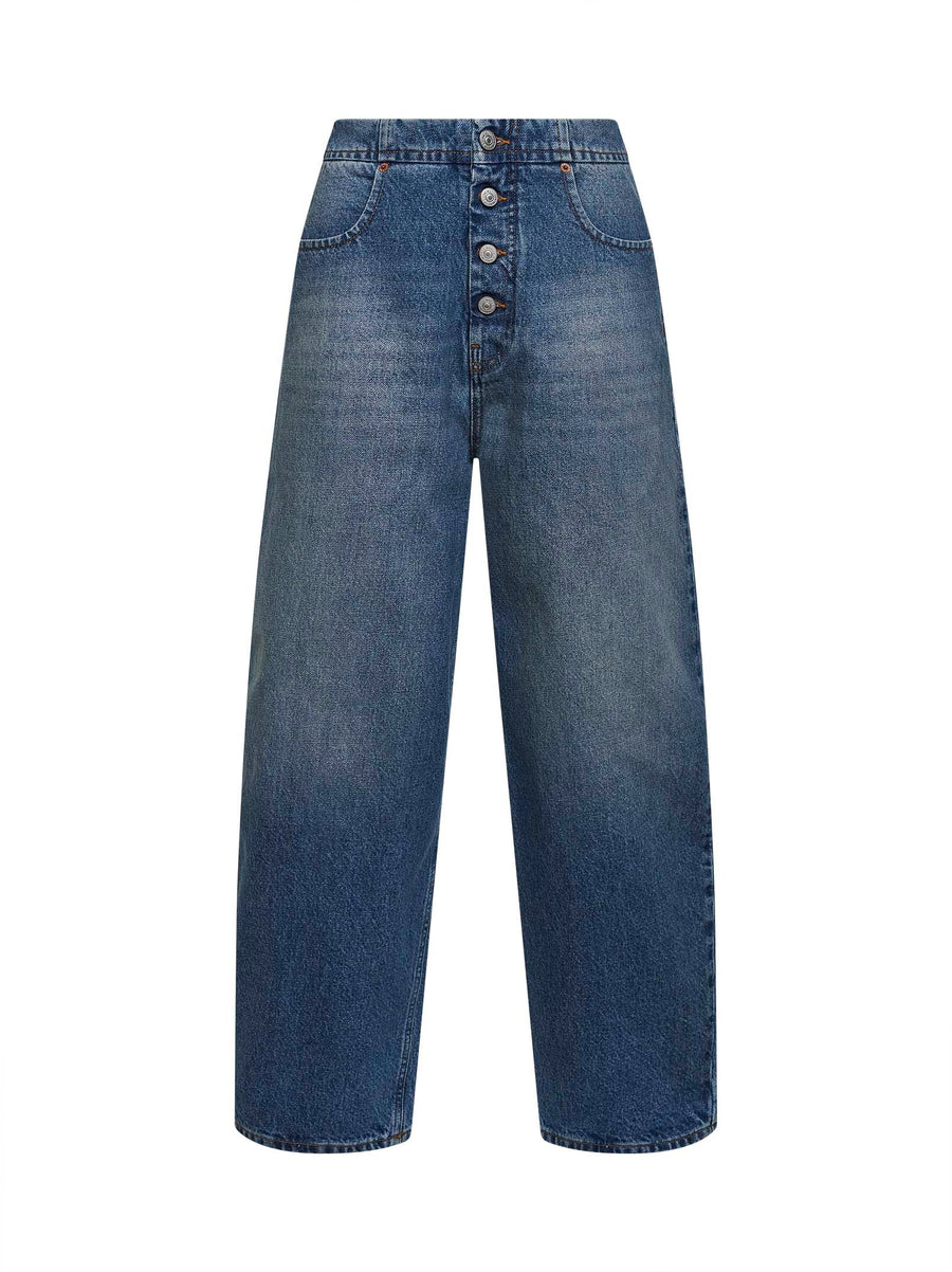 Light Blue Washed Denim Straight-Leg Jeans Cotton