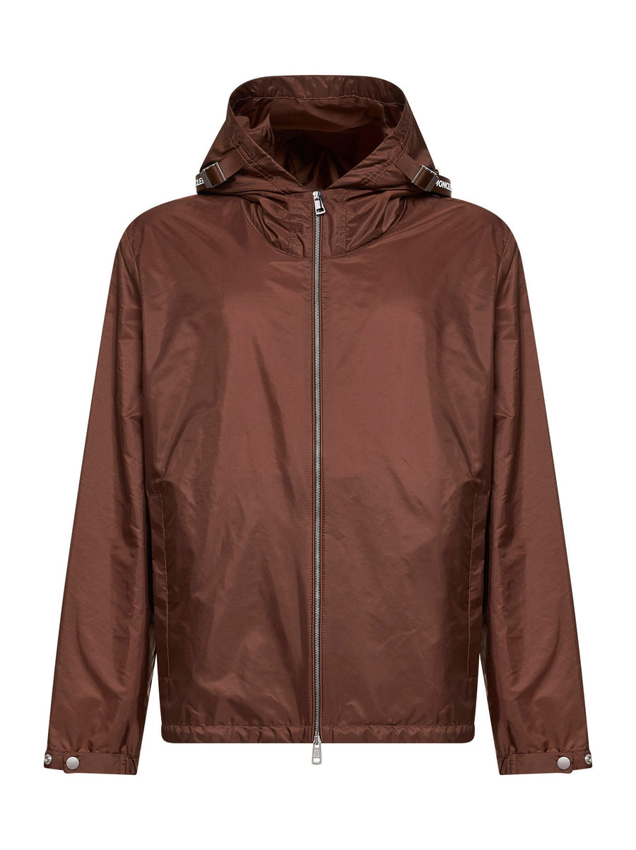 Hooded Windbreaker Brown Polyamide Bomber Jackets