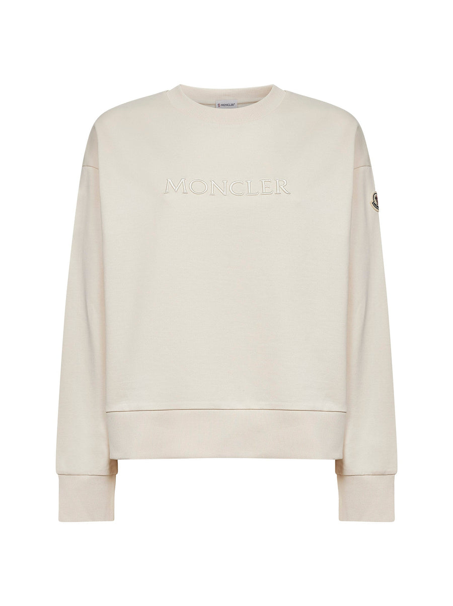 Ivory Cotton Embroidered Logo Sweatshirt Sweatshirts