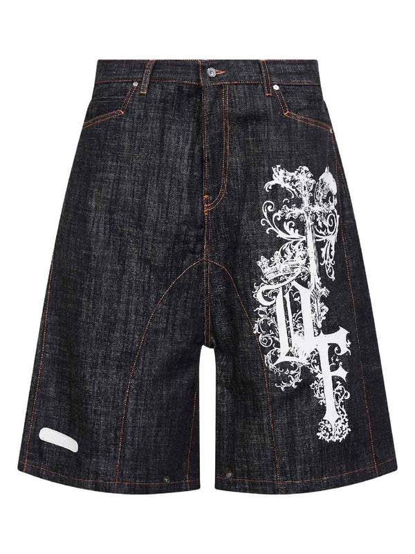 Denim Biker Shorts Dark Blue Linen/flax