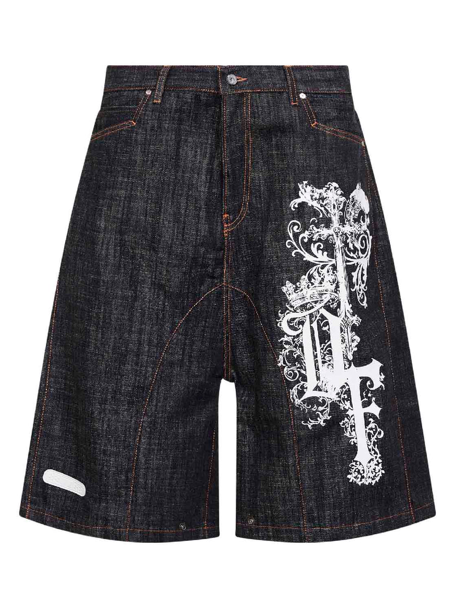 Denim Biker Shorts Dark Blue Linen/flax