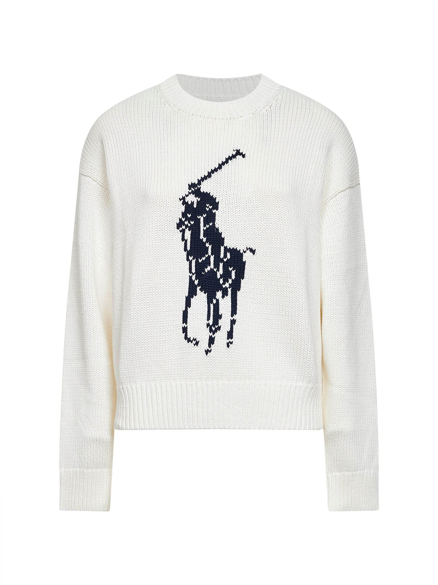 Crewneck Sweater Big Pony White Cotton