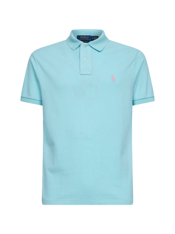 New Aqua Mesh Polo Shirt Light Blue Cotton