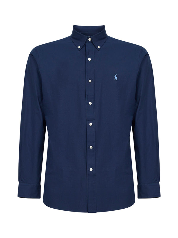 Custom-Fit Newport Navy Stretch Poplin Shirt Blue Cotton