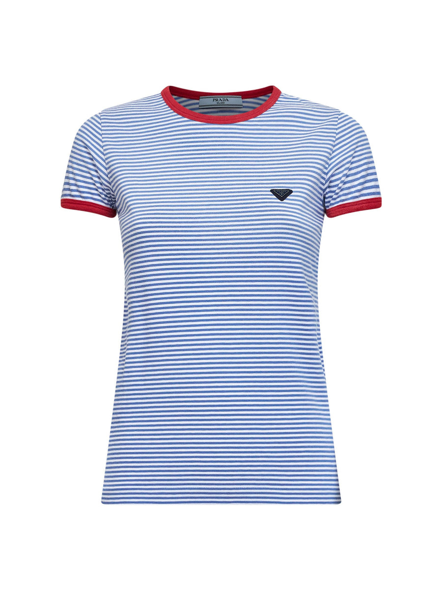 Periwinkle Blue And Red Striped T-Shirt Cotton T-shirts & Jerseys
