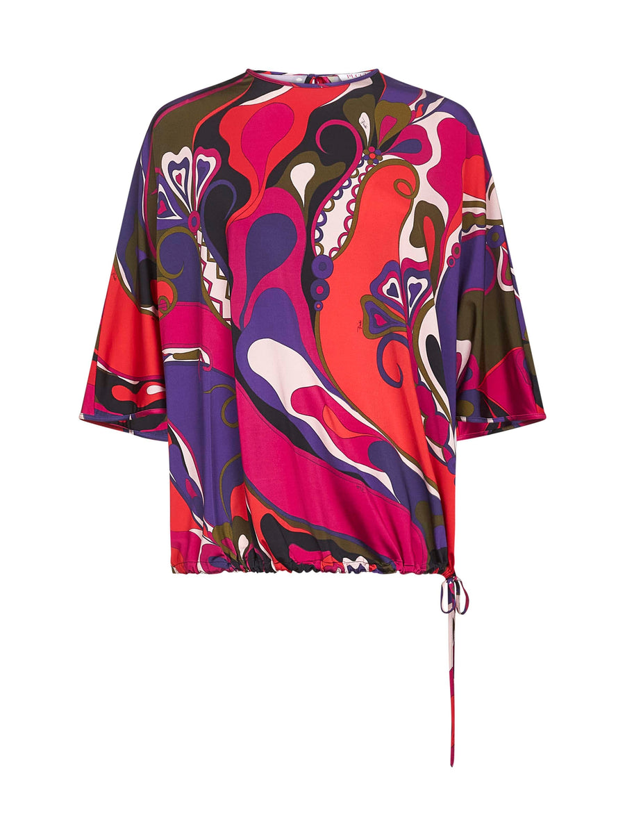 Orchidee Print Stretch Viscose Cape Blouse Shirt
