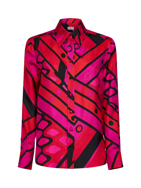 Silk Twill Vivara-Print Shirt Fuchsia-Black Fuchsia/black