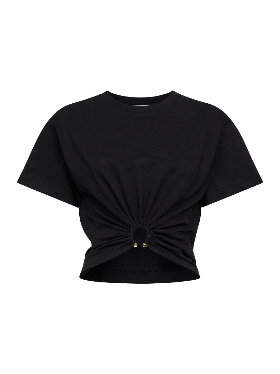 Black Cropped T-Shirt With Piercing Detail Cotton T-shirts & Jerseys