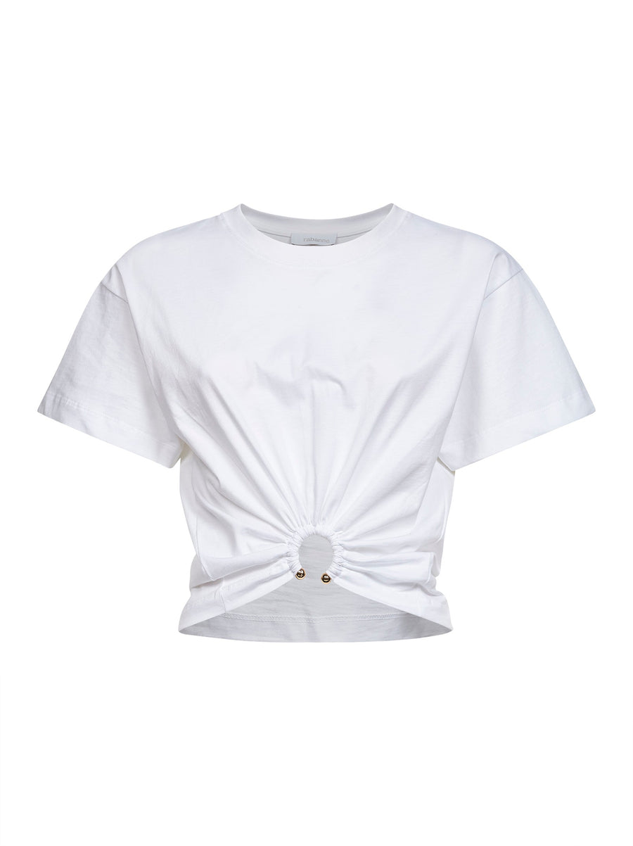 White Cotton Cropped T-Shirt With Piercing T-shirts & Jerseys