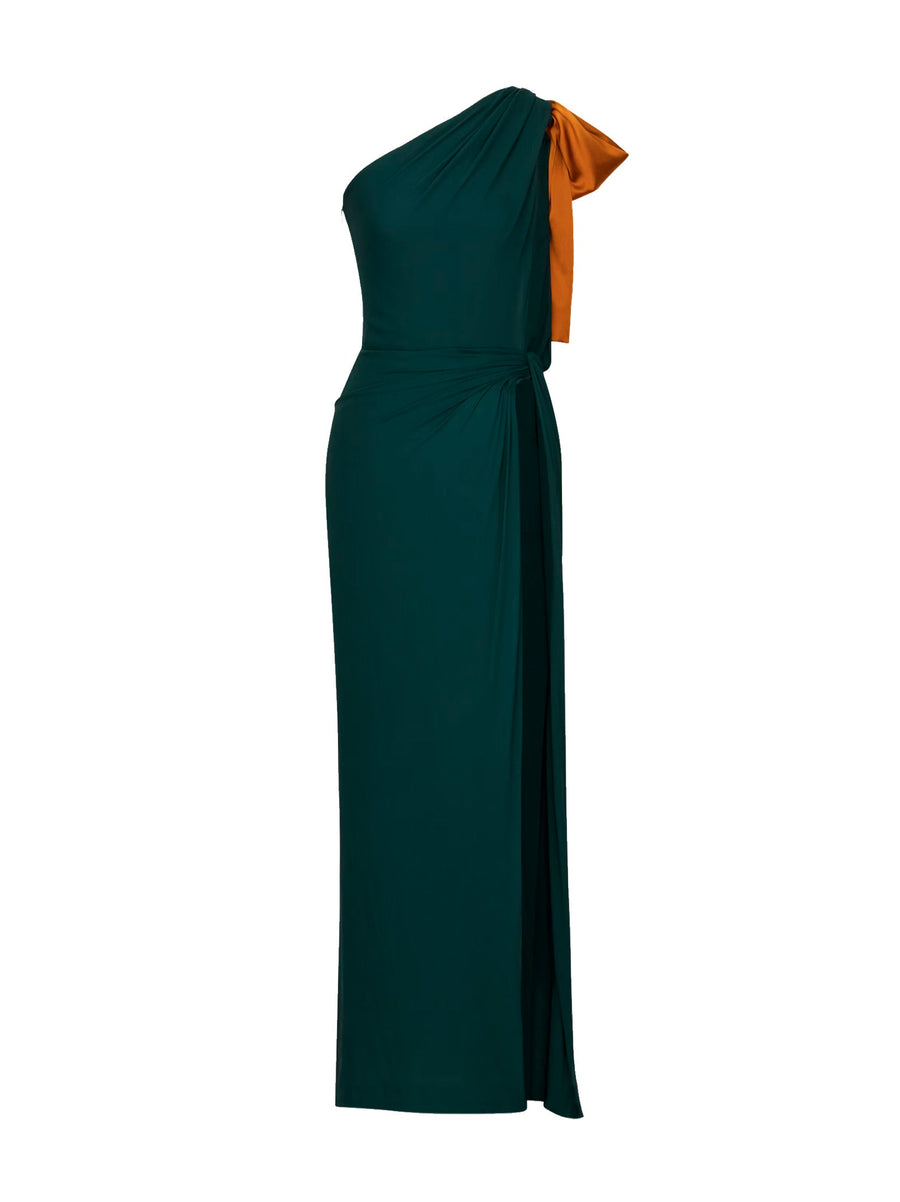 Emerald Silk Crepe Muslin Maxi Dress