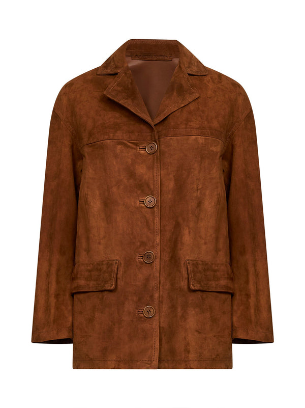 Blazer Jacket Tobacco Suede Brown Ovine Leather