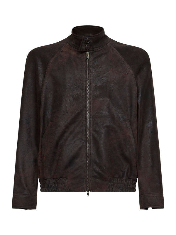 Bomber Jacket Coffee Nubuck Brown Ovine Leather