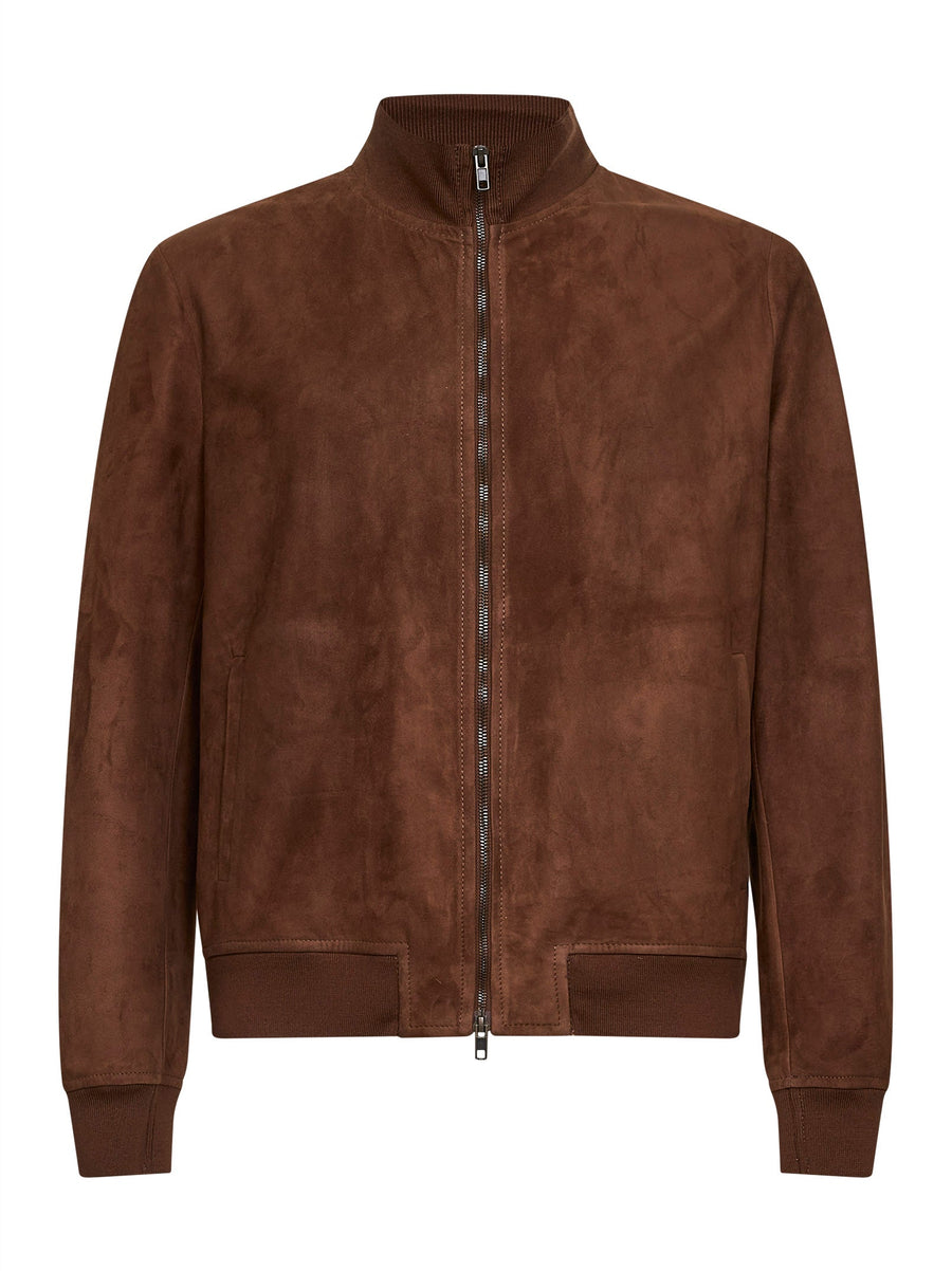 Bomber Jacket Cookie Suede Brown Ovine Leather