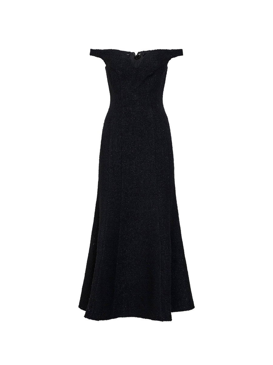 Dress Off-The-Shoulder Lamé Bouclé Black Acrylic