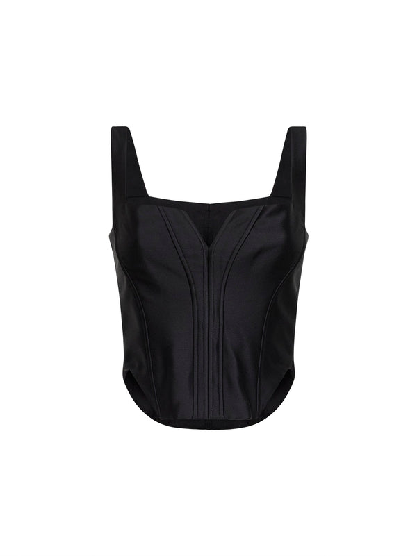 Corset Top Black Taffeta Polyester Tops