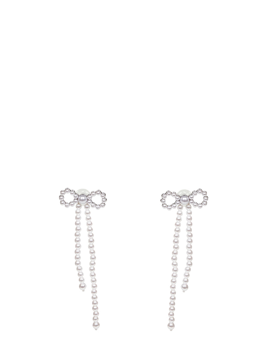Dangle Earrings Pearl Bow Silver Переработанный Полиэстер