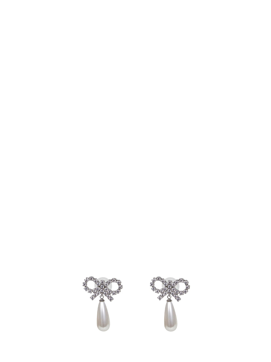 Crystal Bow Pearl Droplet Earrings Silver Metals & Alloys: Copper