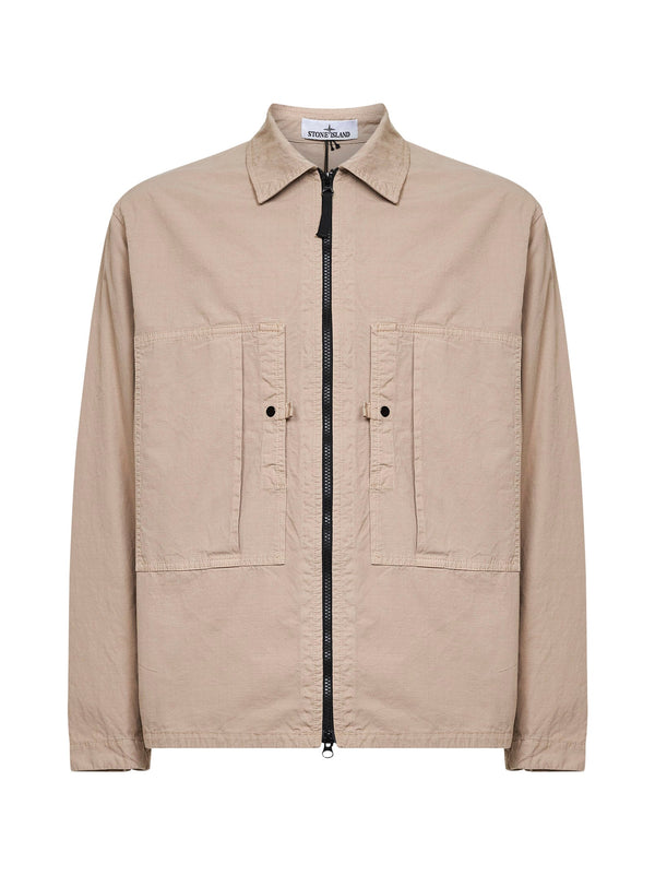 Overshirt Mercerised Organic Cotton Beige Shirt
