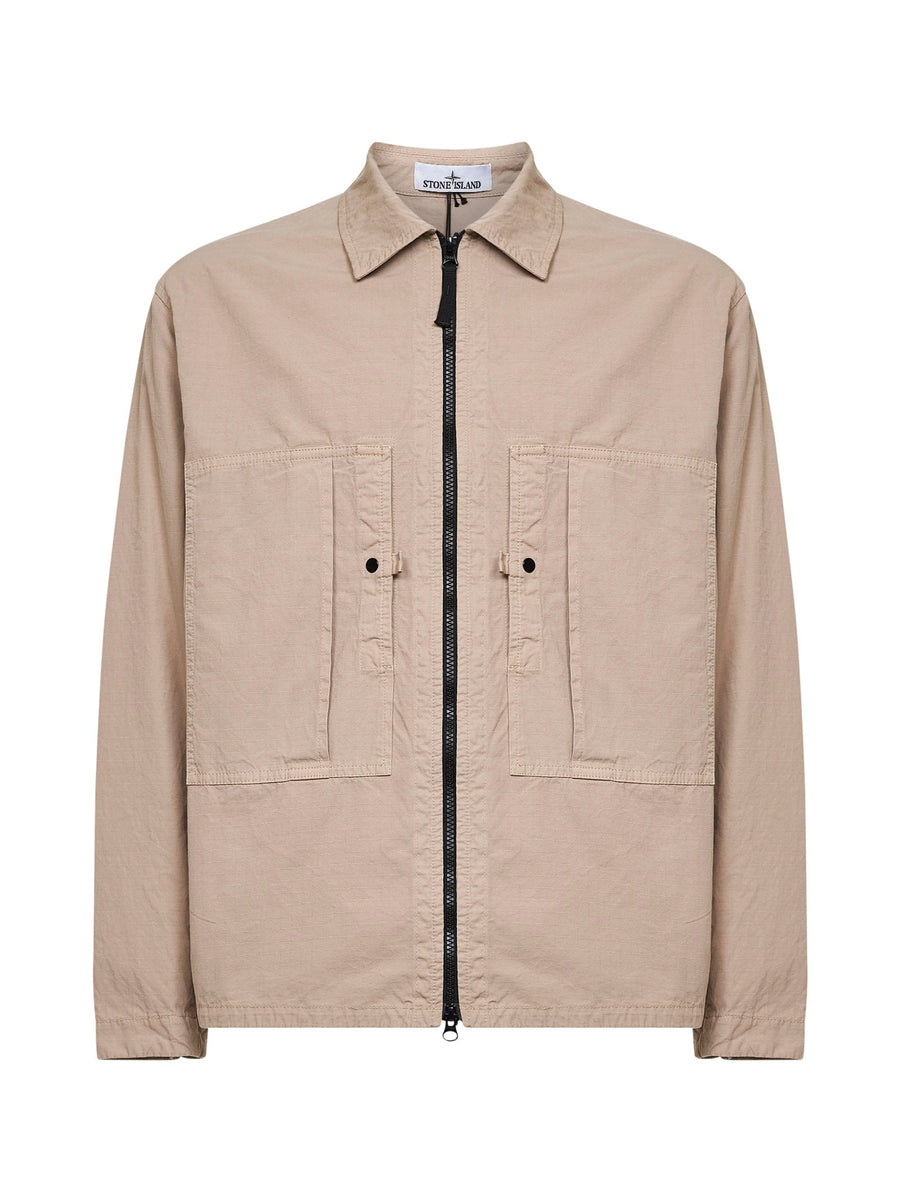 Overshirt Mercerised Organic Cotton Beige Shirt