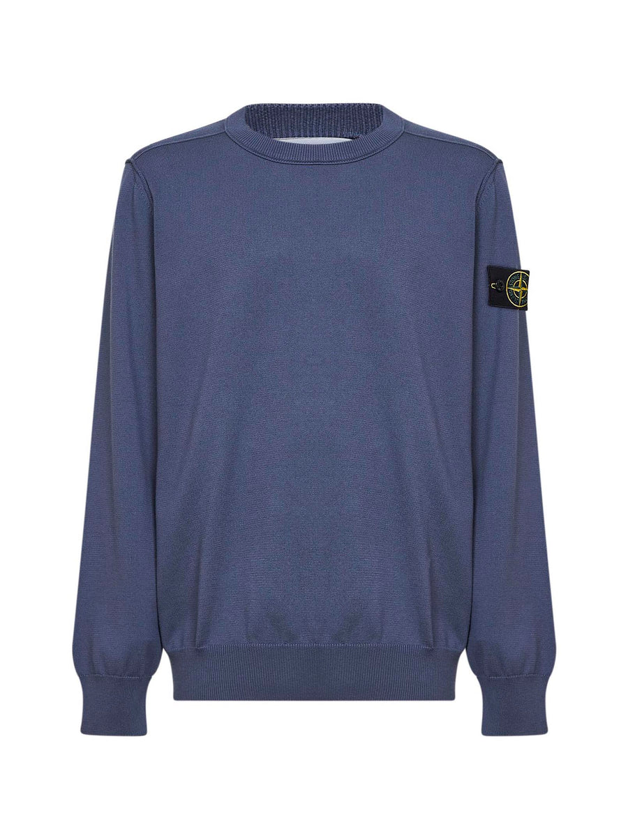 Blue Grey Organic Cotton Knit Crewneck Sweater