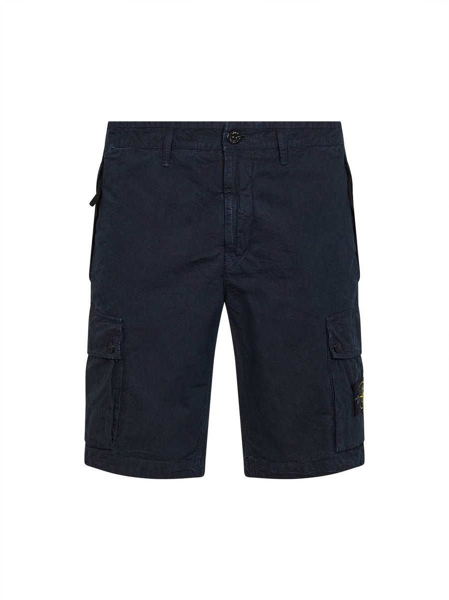 Blue Organic Cotton Twill Cargo Bermuda Shorts