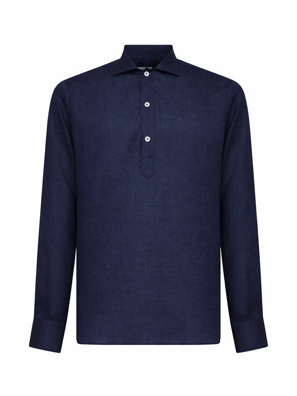 Polo-Style Shirt Blue Linen
