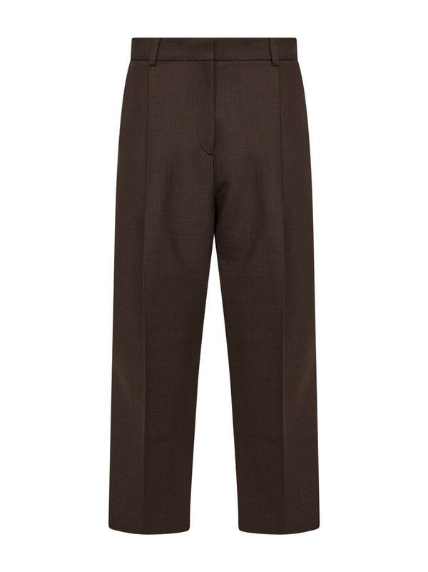 Bark Stretch Wool Blend Straight Trousers Brown Polyamide