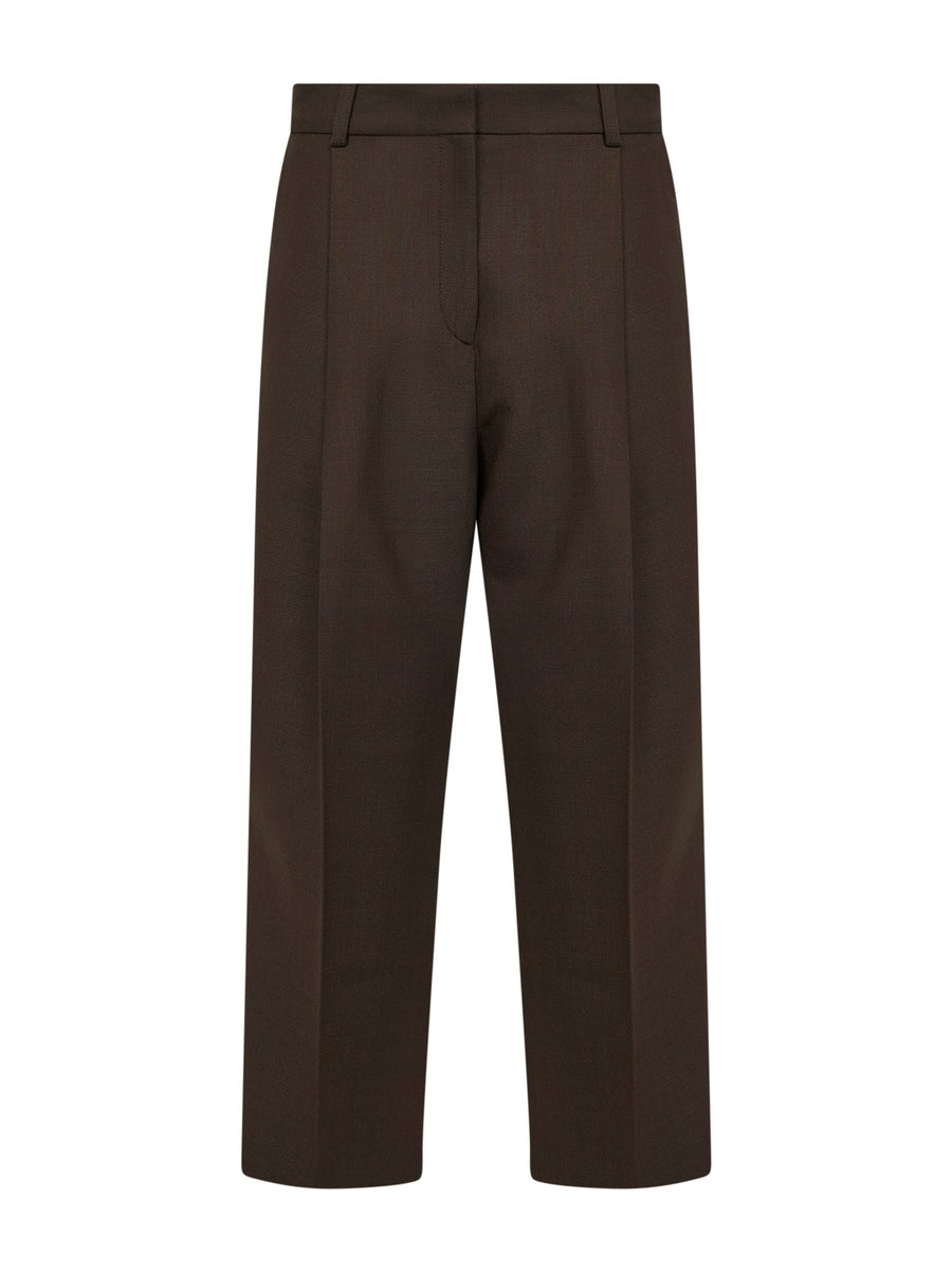 Bark Stretch Wool Blend Straight Trousers Brown Polyamide
