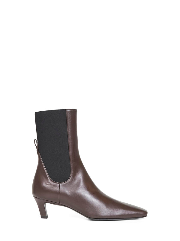 Brown Leather Mid-Heel Ankle Boots Calf